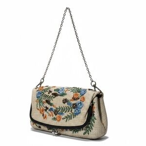 Rafe Floral Embroidered Clutch - Cream, Blue, Orange